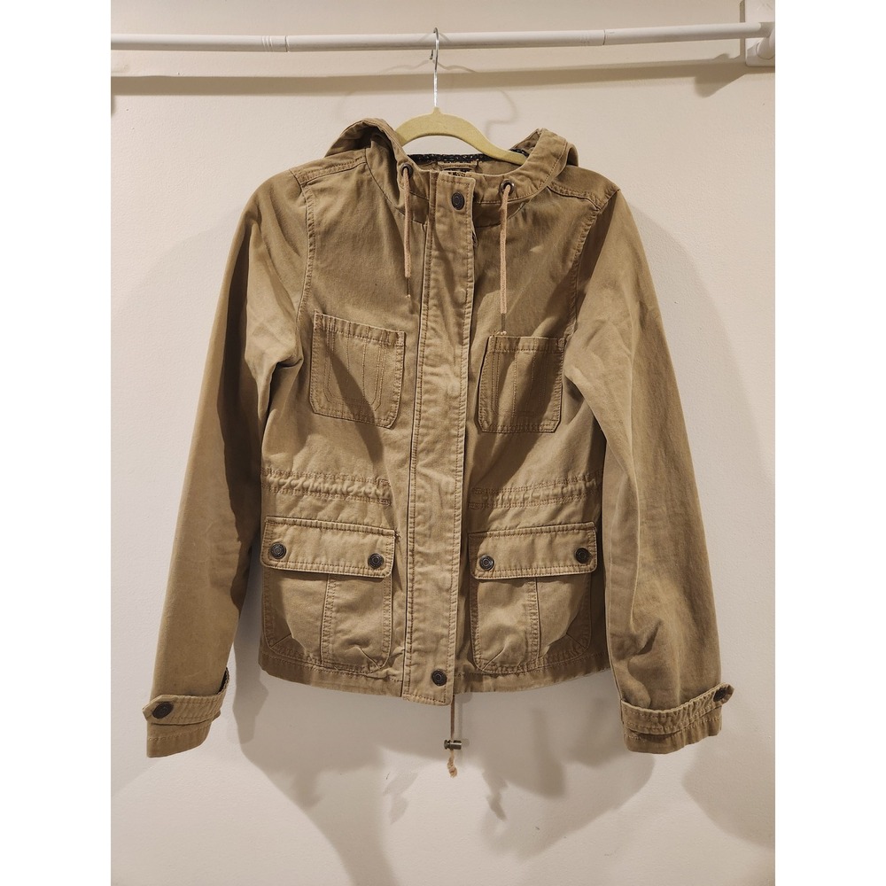 Prince & Fox Women Hooded Utility Jacket Khaki Tan Drawstring Pockets Size‎ M